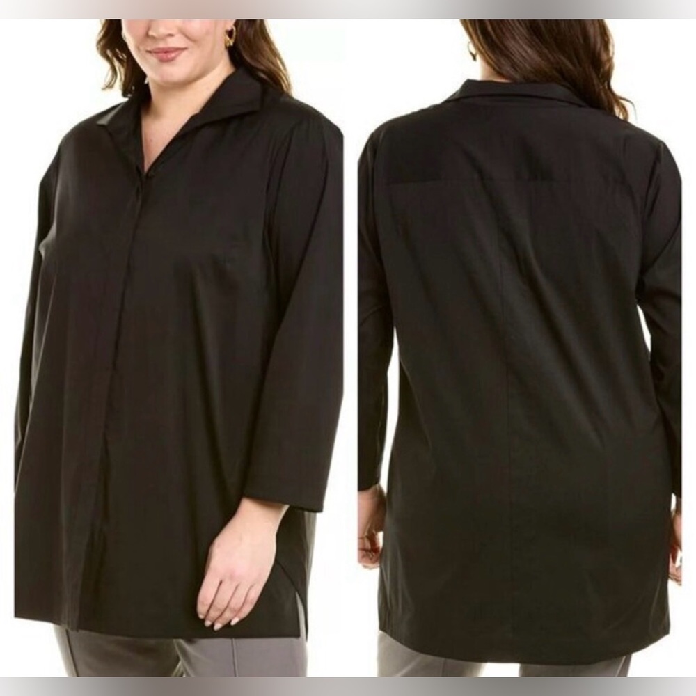 Lafayette 148 New York black Marla button front tunic blouse XL